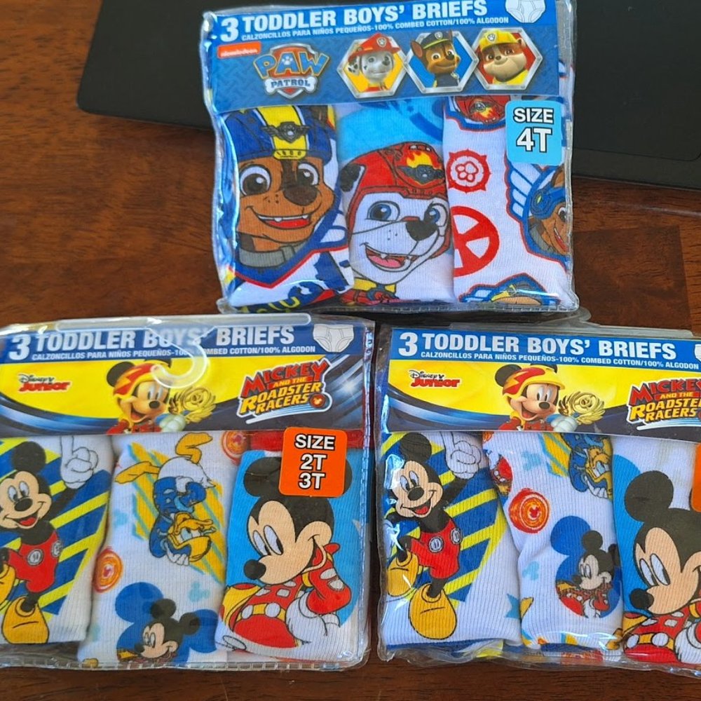 Boys Briefs 3 to each Package (2 packs size 2T-3T & 1 pack is 4T)